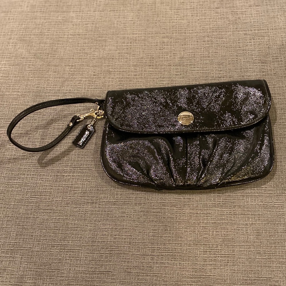 Coach Black Patent Leather Wristlet Clutch